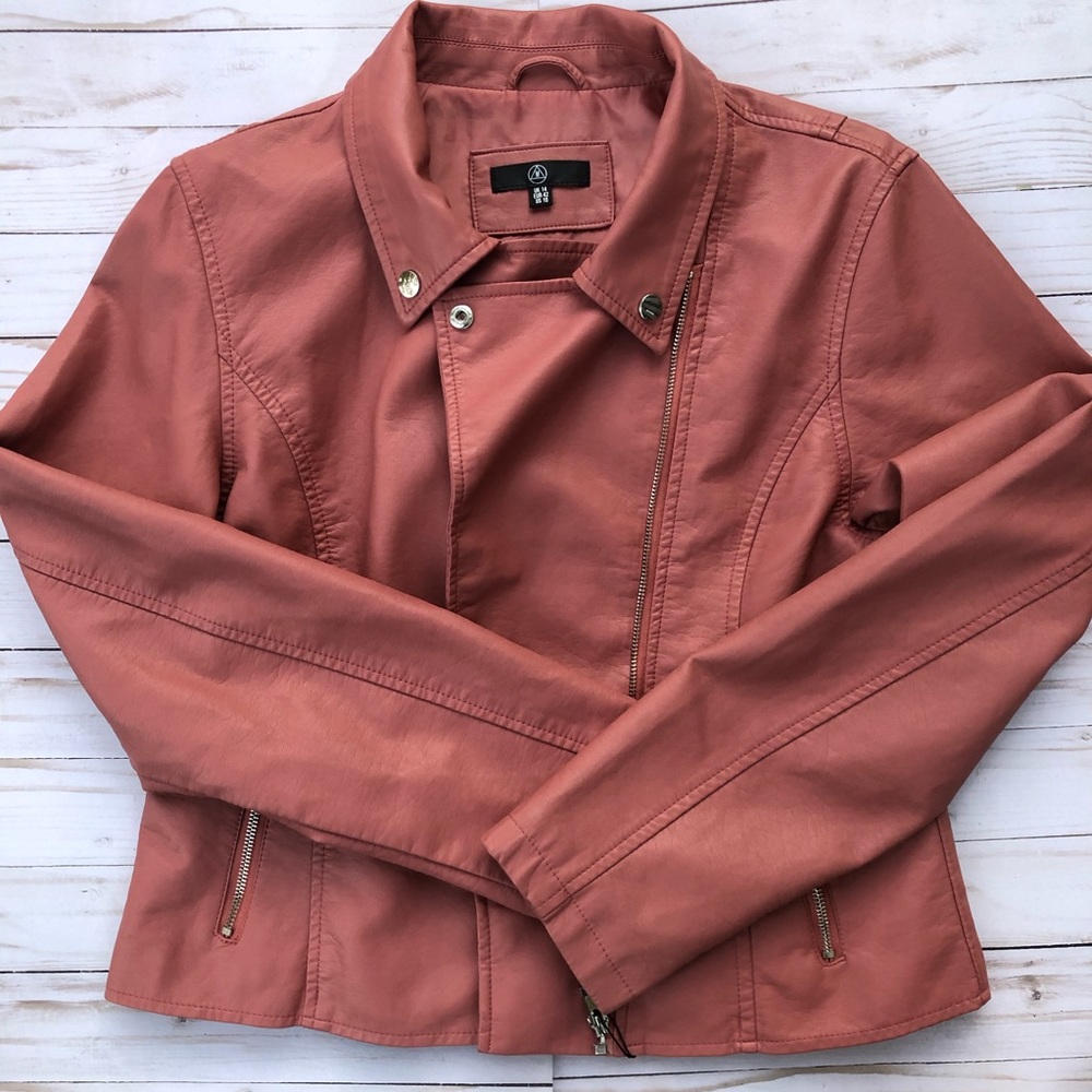 Pink Faux Leather Biker Jacket